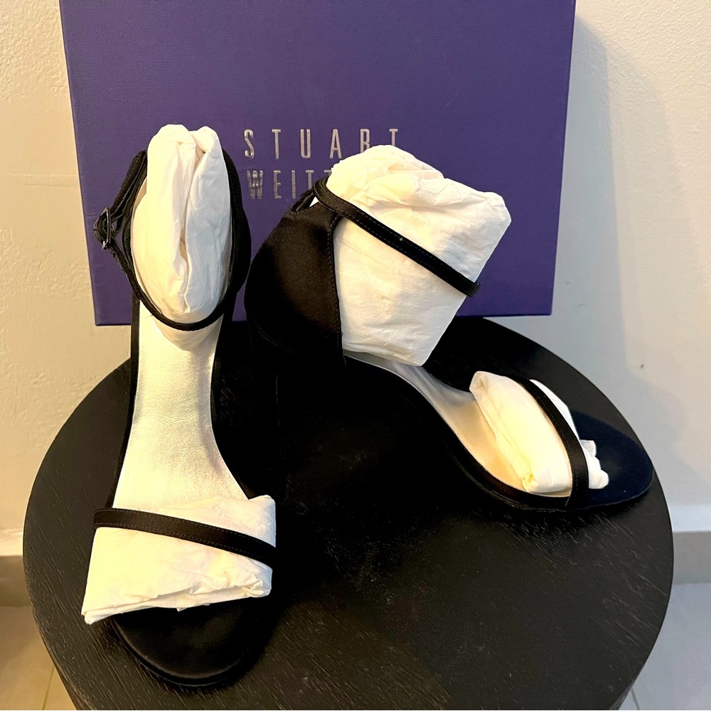 Stuart Weitzman Nudistrong 7.5 Black Satin